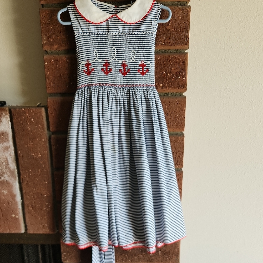 Nautical Striped Cotton Kids Dress with Anchor Design